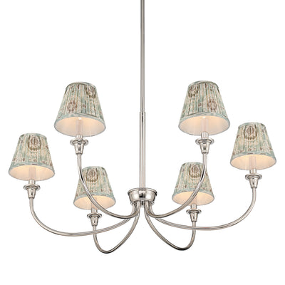 Cambria 6-light Chandelier in Polished Nickel with Aqua Verde Shades, alternate view - Golden Lighting