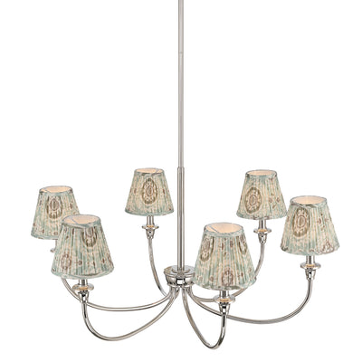 Cambria 6-light Chandelier in Polished Nickel with Aqua Verde Shades, side view - Golden Lighting