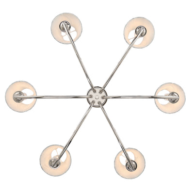 Cambria 6-light Chandelier in Polished Nickel with Aqua Verde Shades, view from below - Golden Lighting