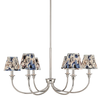 Cambria 6-light Chandelier in Polished Nickel & Blue Poppy Shades - Golden Lighting
