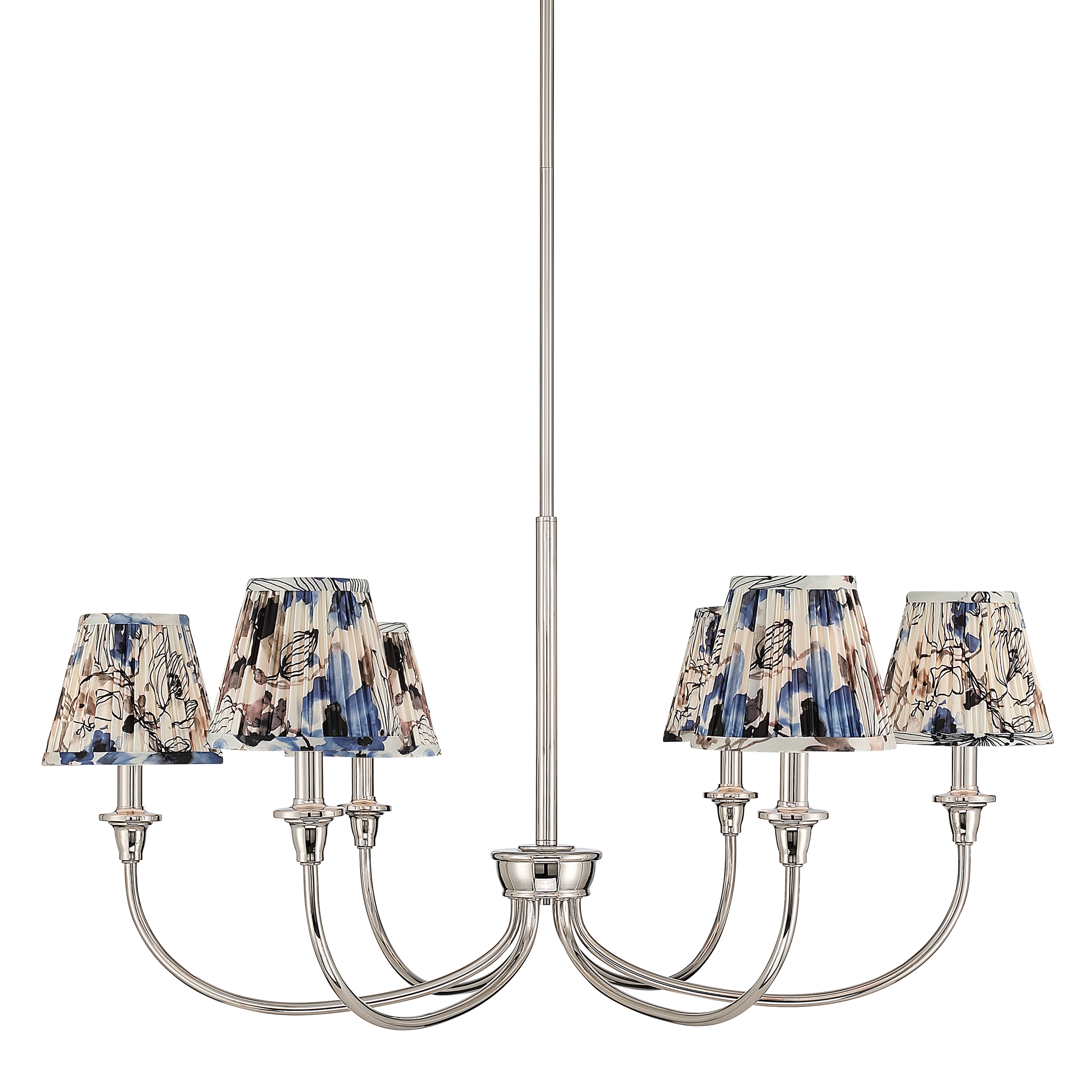 Cambria 6-light Chandelier in Polished Nickel & Blue Poppy Shades - - Golden Lighting