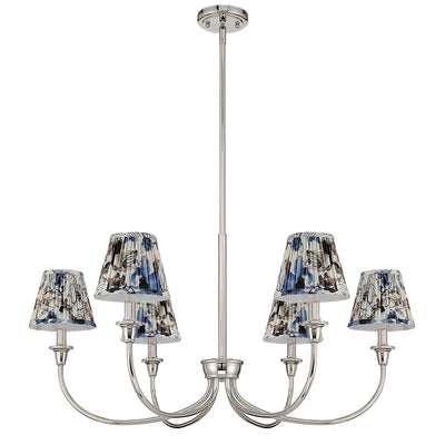 Cambria 6-light Chandelier in Polished Nickel & Blue Poppy Shades, alternate view - Golden Lighting