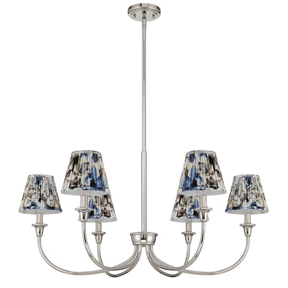 Cambria 6-light Chandelier in Polished Nickel & Blue Poppy Shades - - Golden Lighting