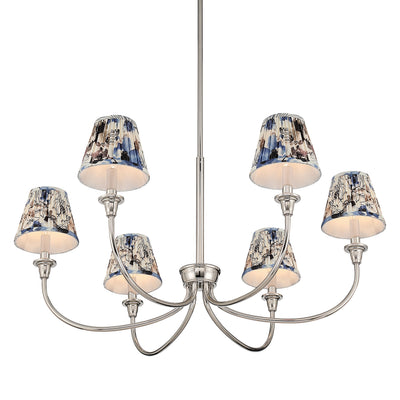 Cambria 6-light Chandelier in Polished Nickel & Blue Poppy Shades, alternate view - Golden Lighting