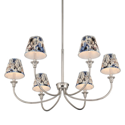 Cambria 6-light Chandelier in Polished Nickel & Blue Poppy Shades - - Golden Lighting
