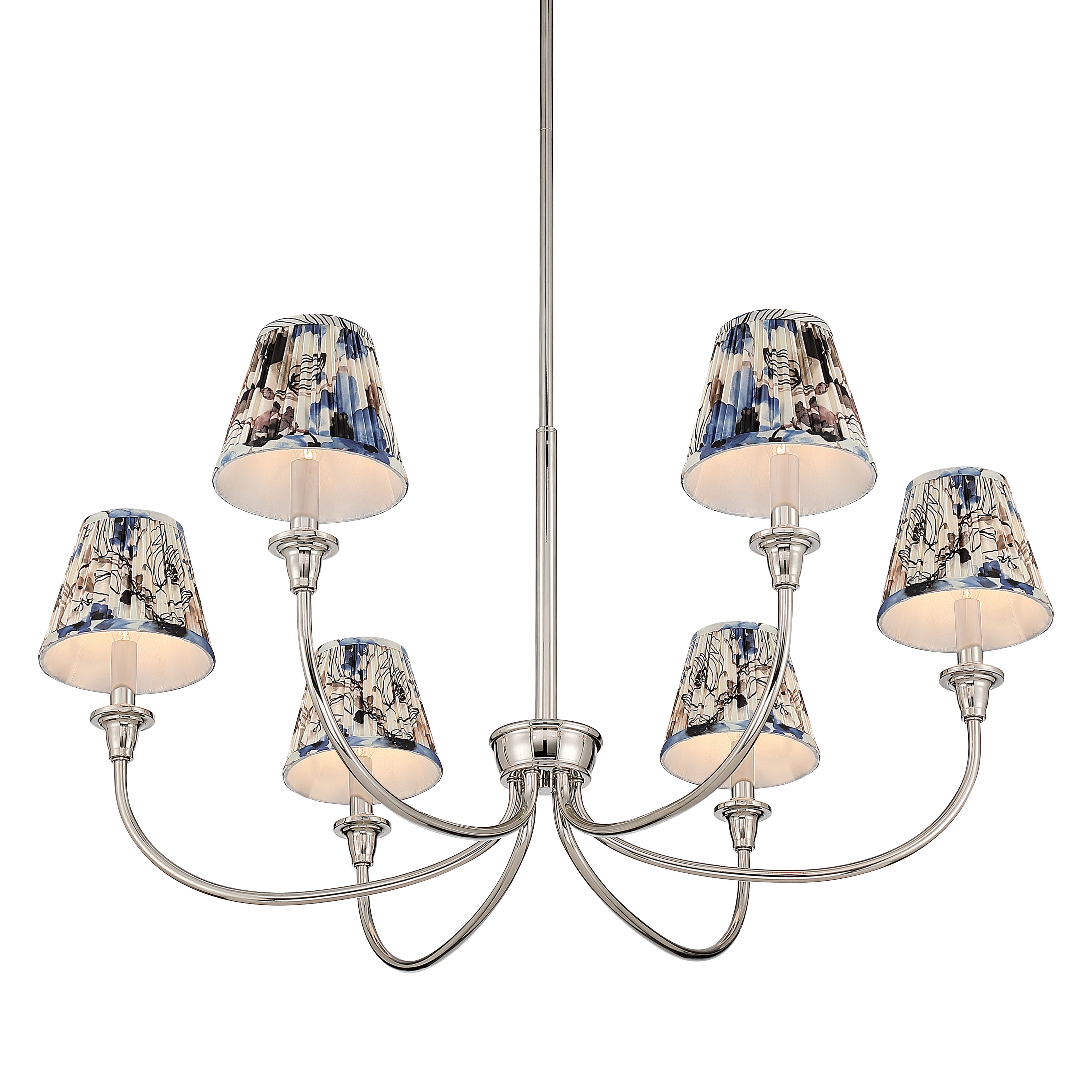 Cambria 6-light Chandelier in Polished Nickel & Blue Poppy Shades - - Golden Lighting