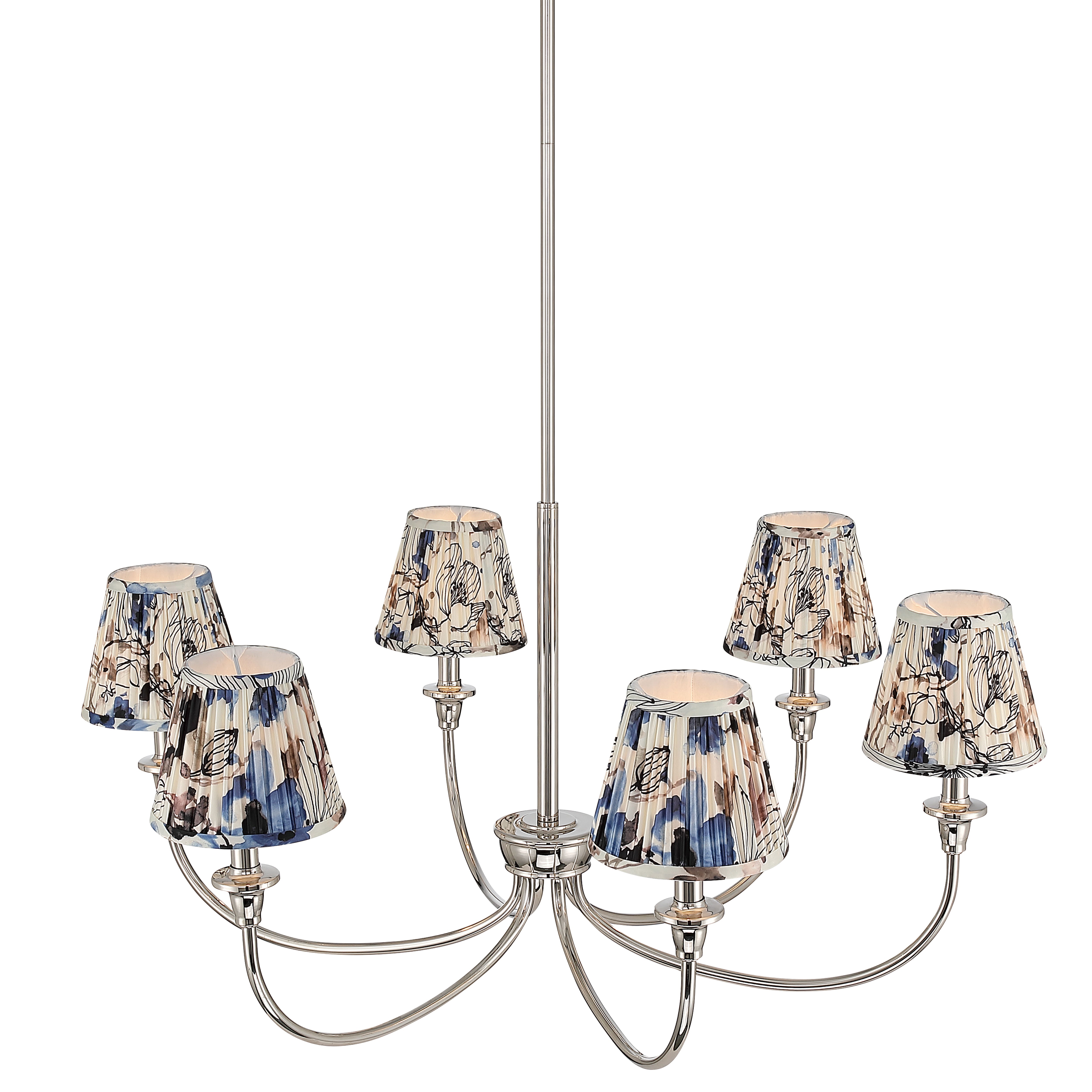Cambria 6-light Chandelier in Polished Nickel & Blue Poppy Shades - - Golden Lighting