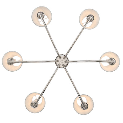 Cambria 6-light Chandelier in Polished Nickel & Blue Poppy Shades, view from below - Golden Lighting