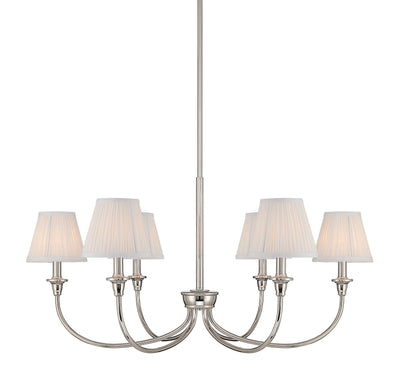 Cambria 6-light Chandelier in Polished Nickel Gathered White Shades - Golden Lighting