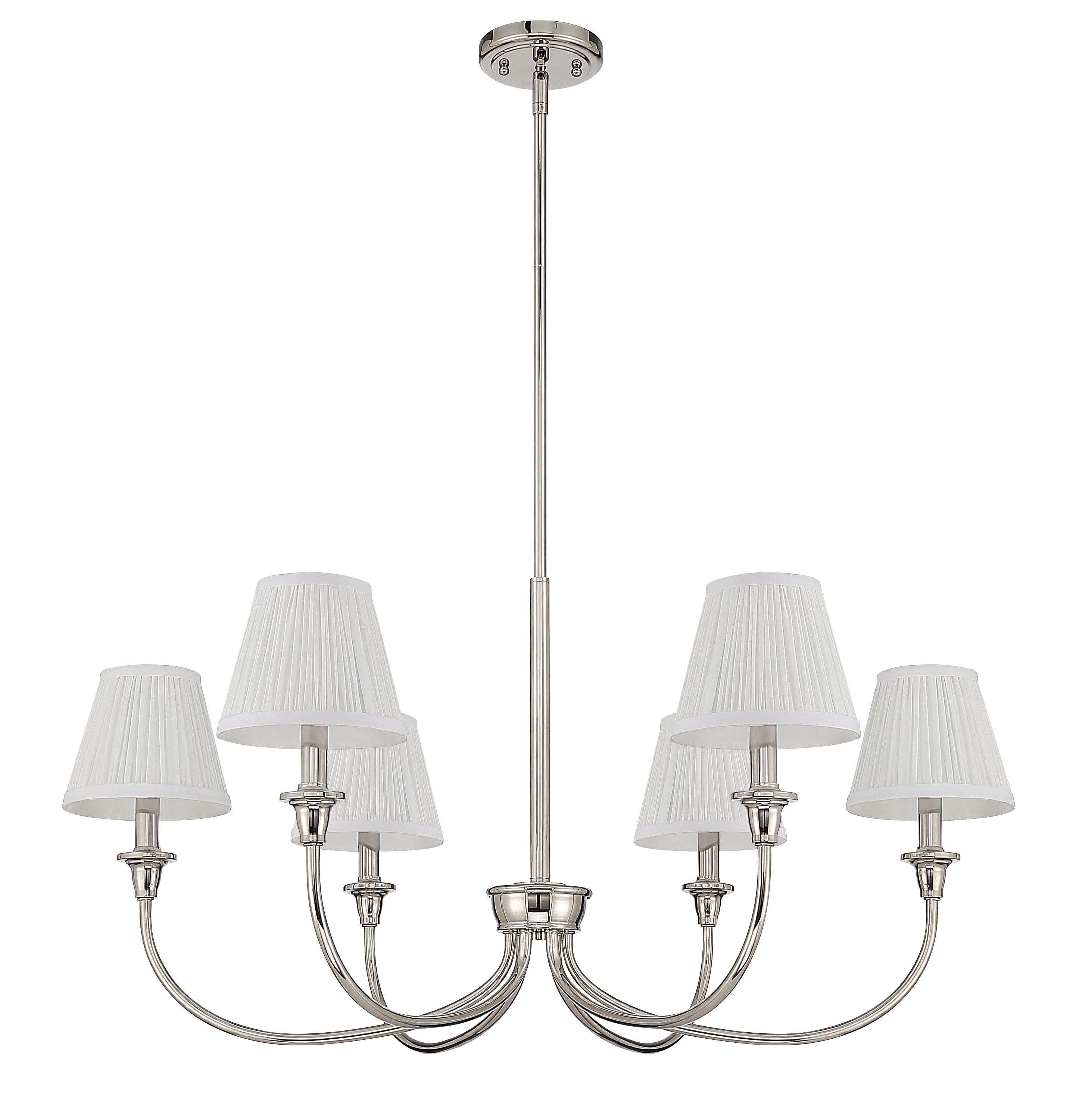 Cambria 6-light Chandelier in Polished Nickel Gathered White Shades - - Golden Lighting
