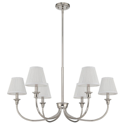 Cambria 6-light Chandelier in Polished Nickel Gathered White Shades, alternate view - Golden Lighting
