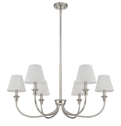 Cambria 6-light Chandelier in Polished Nickel Gathered White Shades - - Golden Lighting