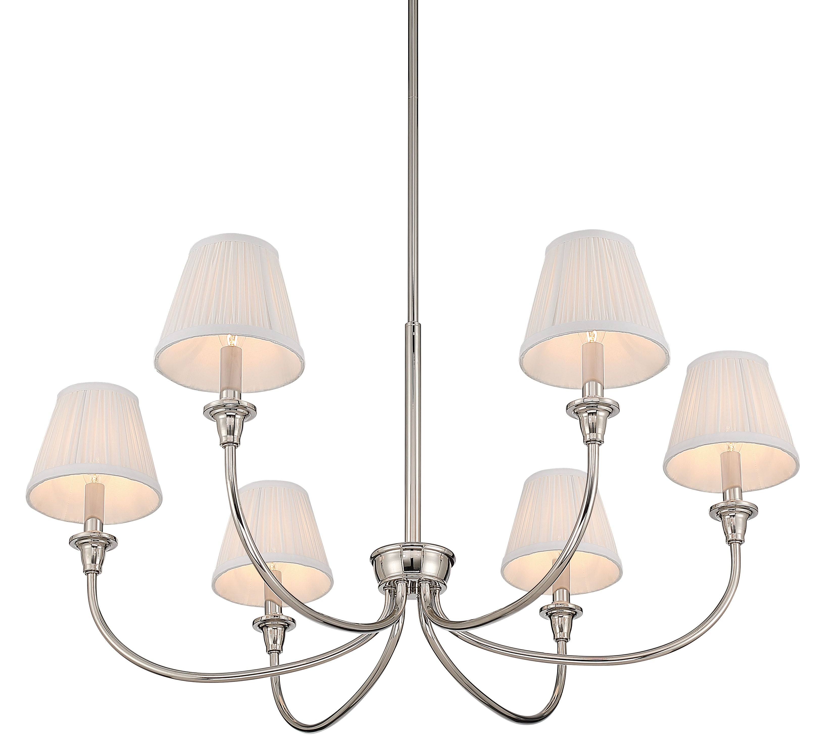 Cambria 6-light Chandelier in Polished Nickel Gathered White Shades - - Golden Lighting