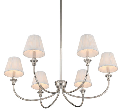 Cambria 6-light Chandelier in Polished Nickel Gathered White Shades - - Golden Lighting