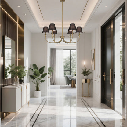 Yep by Golden Lighting Cambira 6-light Chandelier in Brushed Champagne Brass with Empire Hardback  Shade