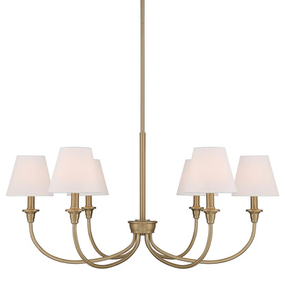 Yep by Golden Lighting Cambria 6-light Chandelier in Brushed Champagne Brass with Empire Hardback White Shade