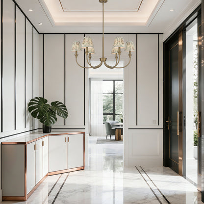 Yep by Golden Lighting Cambira 6-light Chandelier in Brushed Champagne Brass with Hand Gathered Aqua Verde Shade