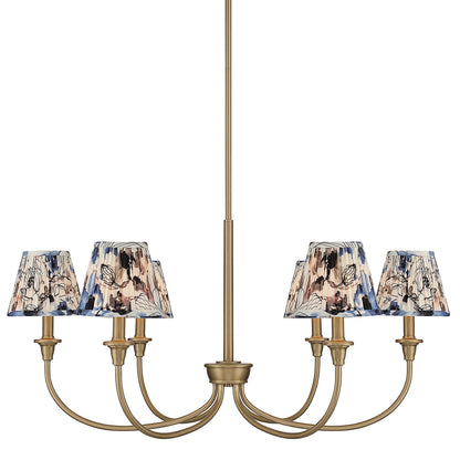 Yep by Golden Lighting Cambria 6-light Chandelier in Brushed Champagne Brass with Hand Gathered Blue Poppy Shade