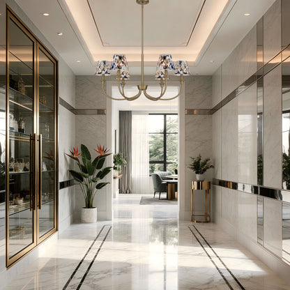 Yep by Golden Lighting Cambira 6-light Chandelier in Brushed Champagne Brass with Hand Gathered Blue Poppy Shade