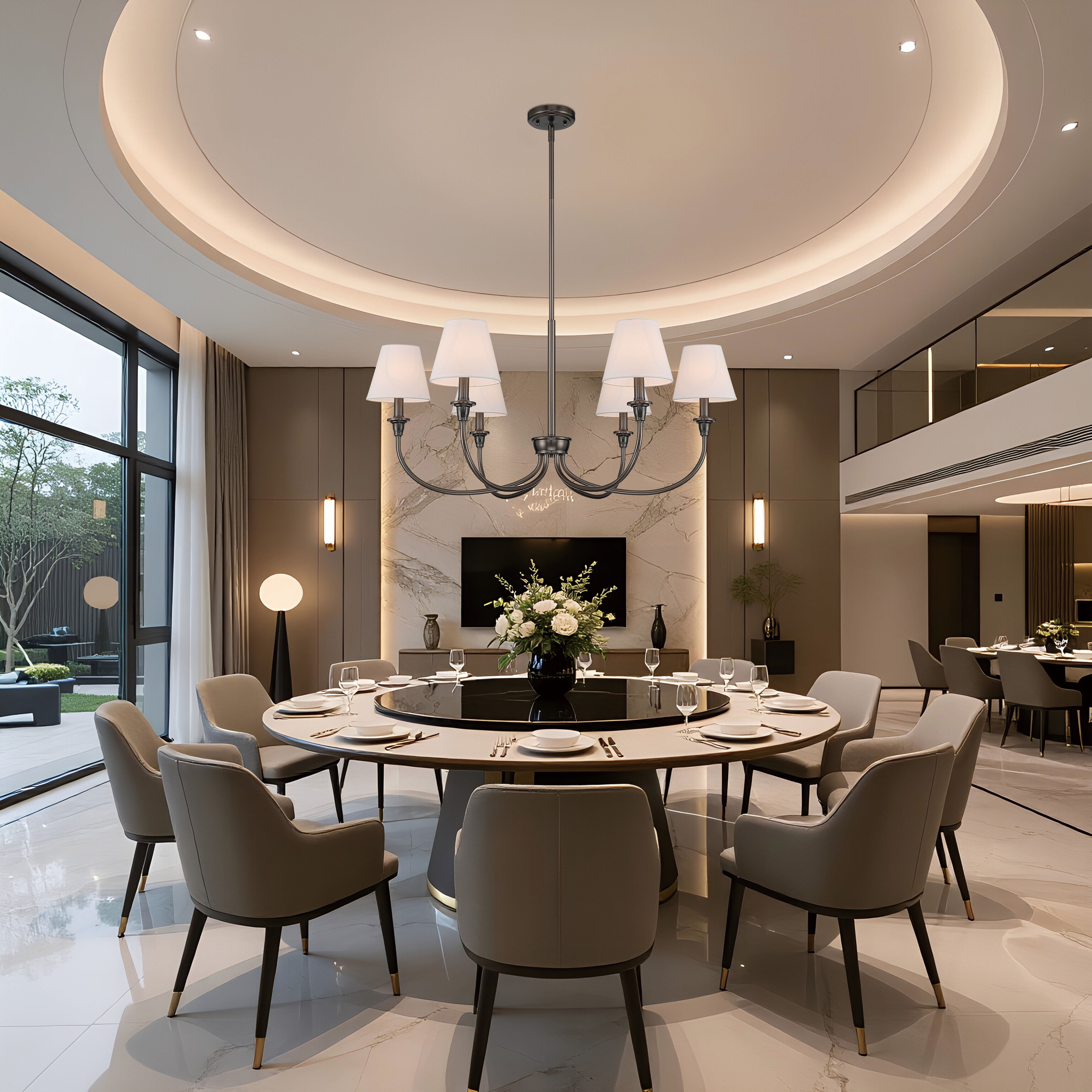 Yep by Golden Lighting Cambira 6-light Chandelier in Oil Rubbed Bronze with Empire Hardback White Shade