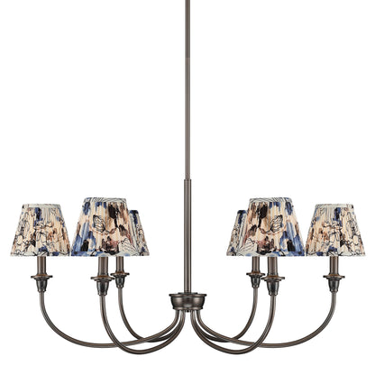 Yep by Golden Lighting Cambria 6-light Chandelier in Oil Rubbed Bronze with Hand Gathered Blue Poppy Shade