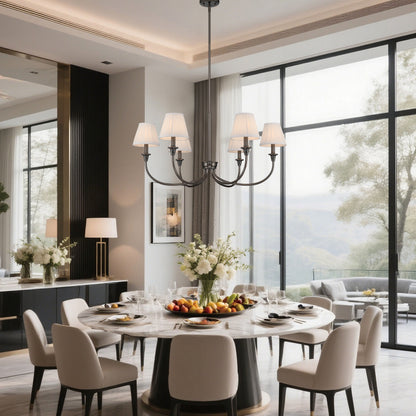 Yep by Golden Lighting Cambira 6-light Chandelier in Oil Rubbed Bronze with Hand Gathered WhiteShade
