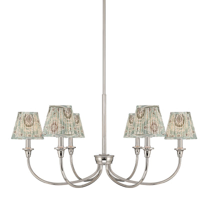 Yep by Golden Lighting Cambria 6-light Chandelier in Polished Nickel with Hand Gathered Aqua Verde Shade