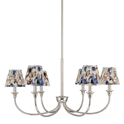 Yep by Golden Lighting Cambria 6-light Chandelier in Polished Nickel with Hand Gathered Blue Poppy Shade