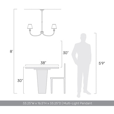 Cambria 6-Light Chandelier in Brushed Champagne Brass & Gathered White Shade, scale reference - Golden Lighting