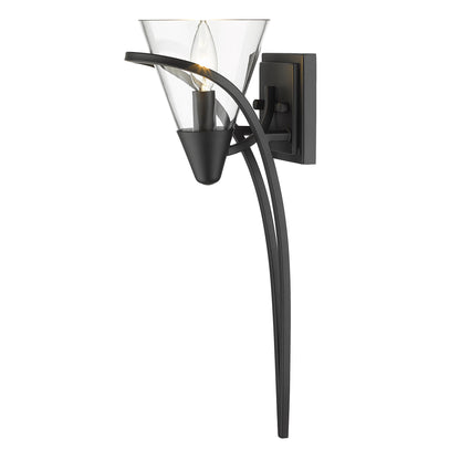 Olympia 1 Light Wall Sconce in Matte Black with Clear Glass Shade - - Golden Lighting