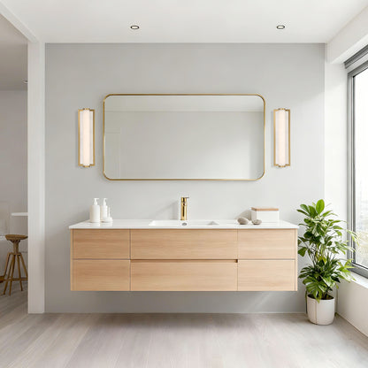 Stratum Integrated LED 18in Vanity in Brushed Champagne Brass with Jazz White Marble - - Golden Lighting