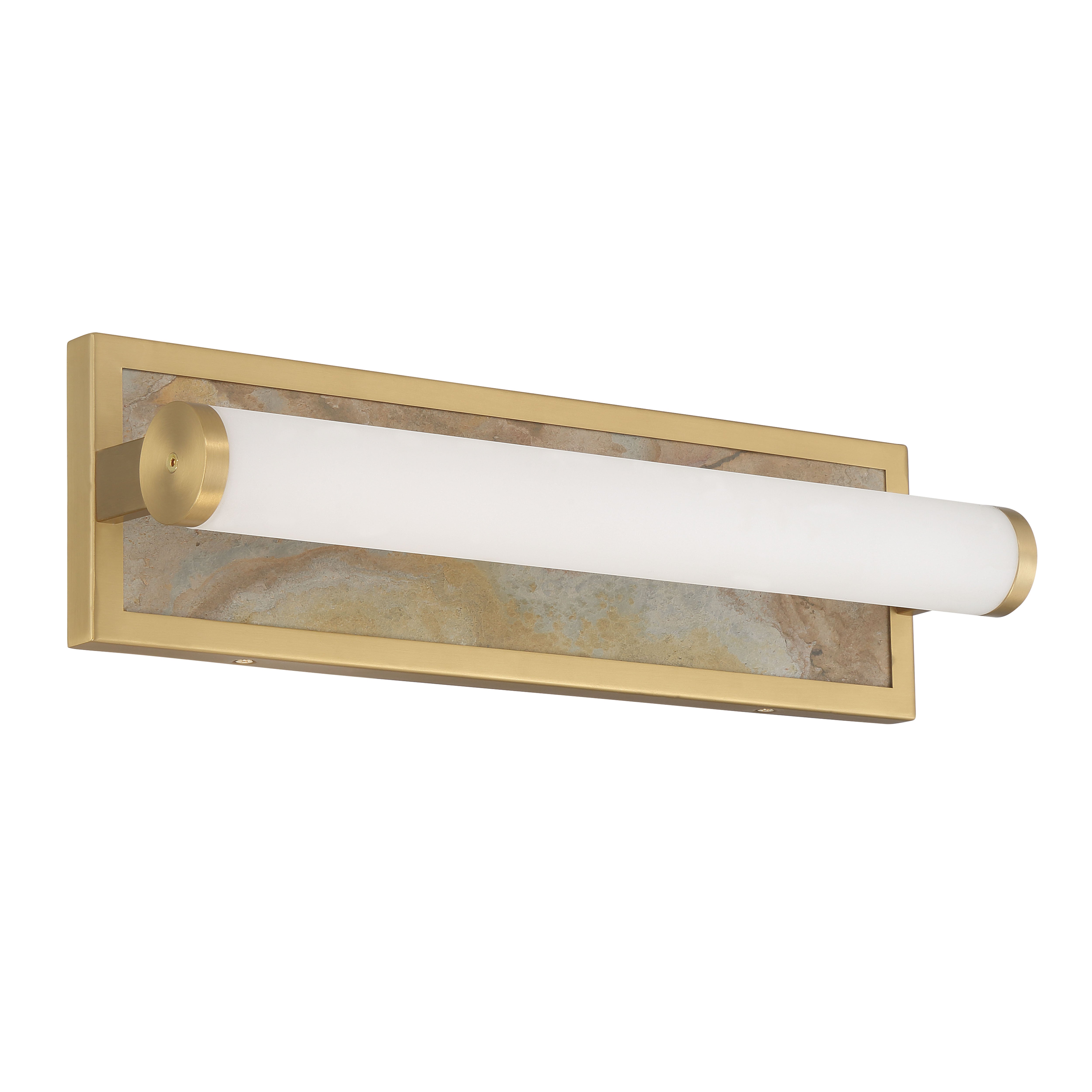 Stratum Integrated LED 18in Vanity in Brushed Champagne Brass with Moon Rock Slate - - Golden Lighting
