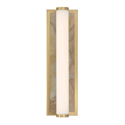 Stratum Integrated LED 18in Vanity in Brushed Champagne Brass with Moon Rock Slate - - Golden Lighting