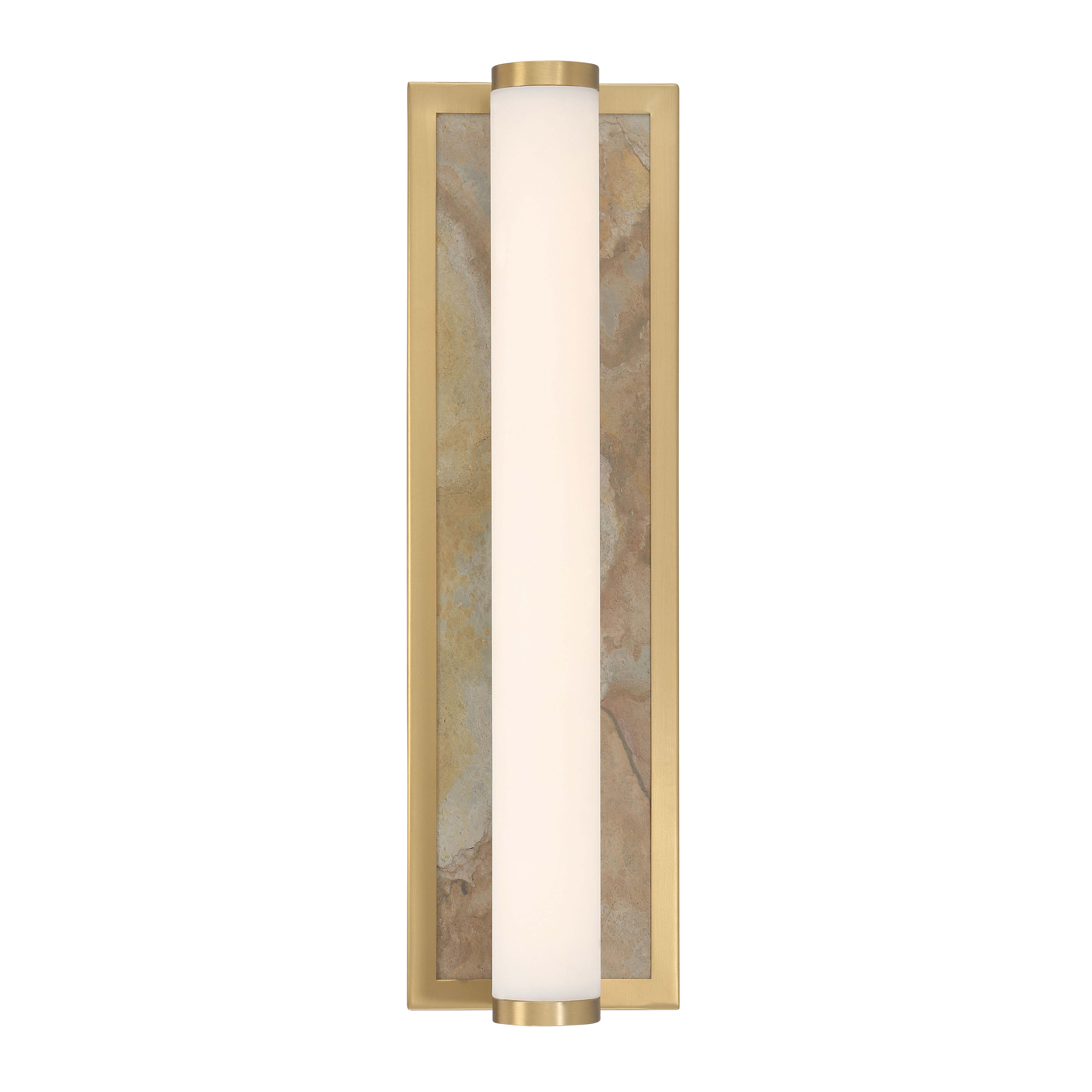 Stratum Integrated LED 18in Vanity in Brushed Champagne Brass with Moon Rock Slate - - Golden Lighting