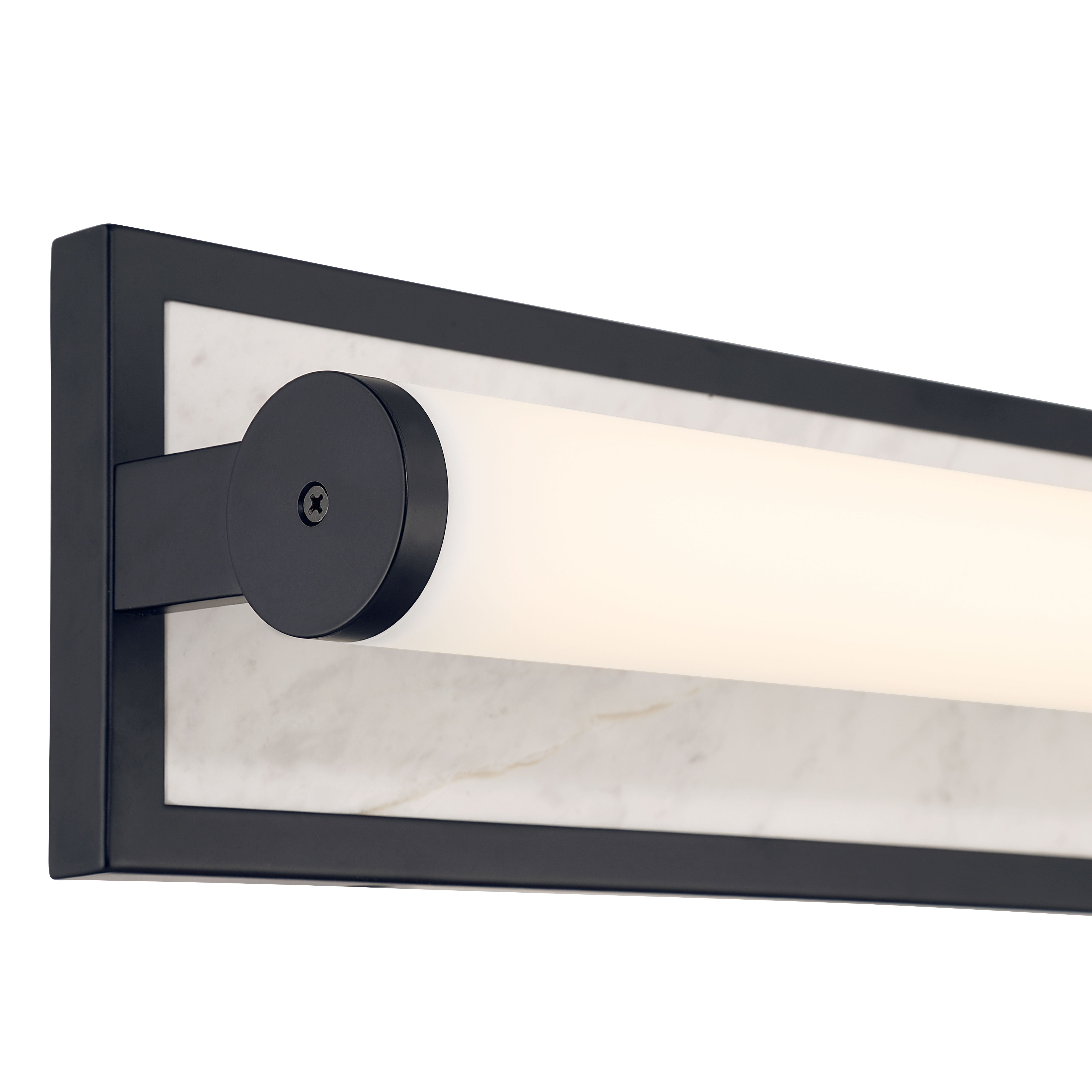 Stratum Integrated LED 18in Vanity in Matte Black with Jazz White Marble - - Golden Lighting