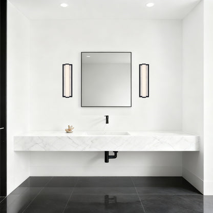 Stratum Integrated LED 18in Vanity in Matte Black with Jazz White Marble - - Golden Lighting
