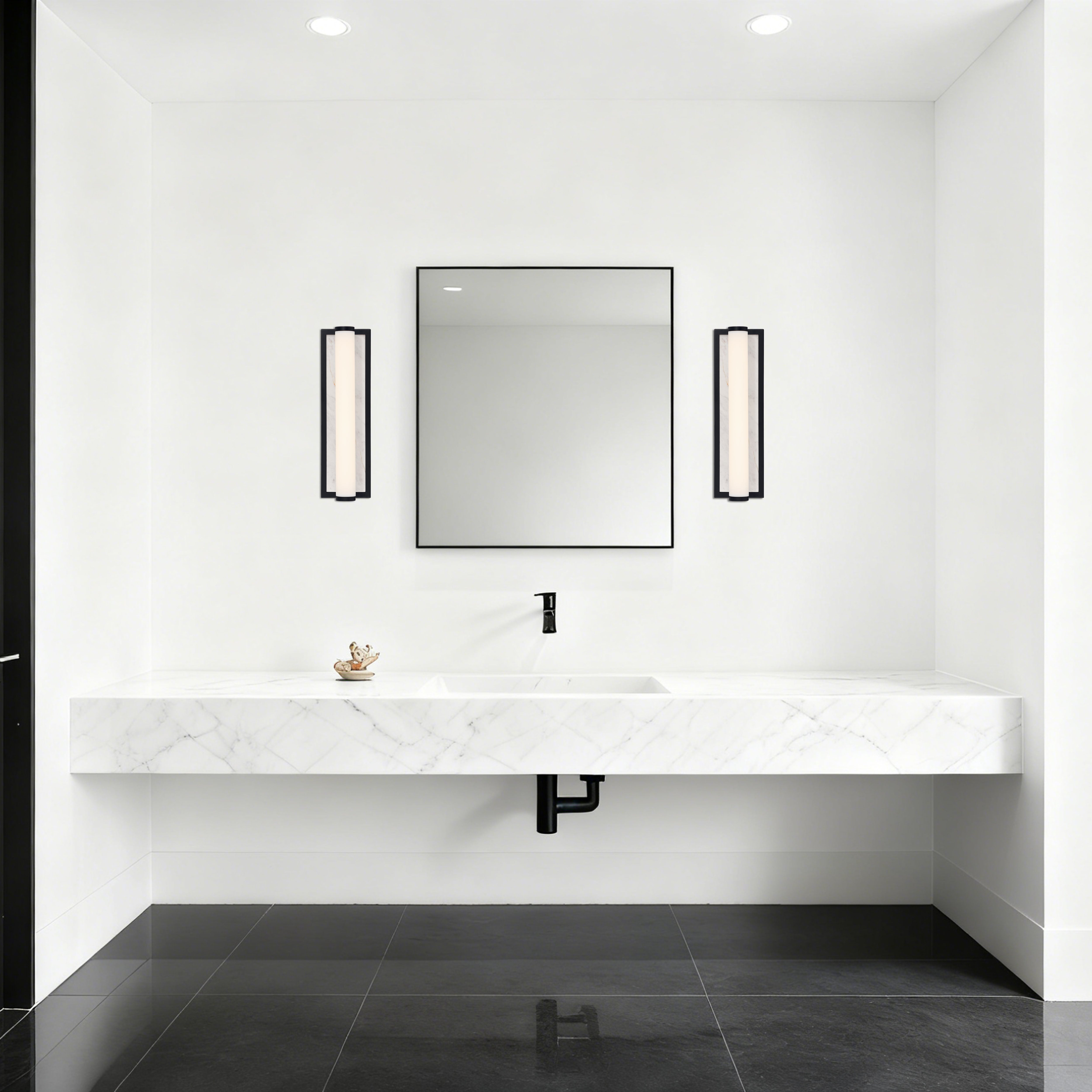 Stratum Integrated LED 18in Vanity in Matte Black with Jazz White Marble - - Golden Lighting