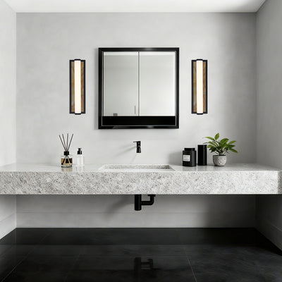 Stratum Integrated LED 18in Vanity in Matte Black with Moon Rock Slate - - Golden Lighting