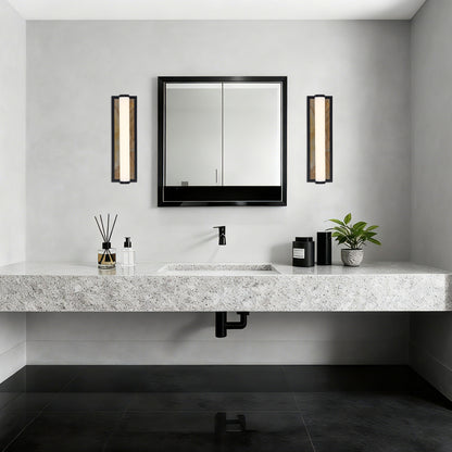Stratum Integrated LED 18in Vanity in Matte Black with Moon Rock Slate - - Golden Lighting