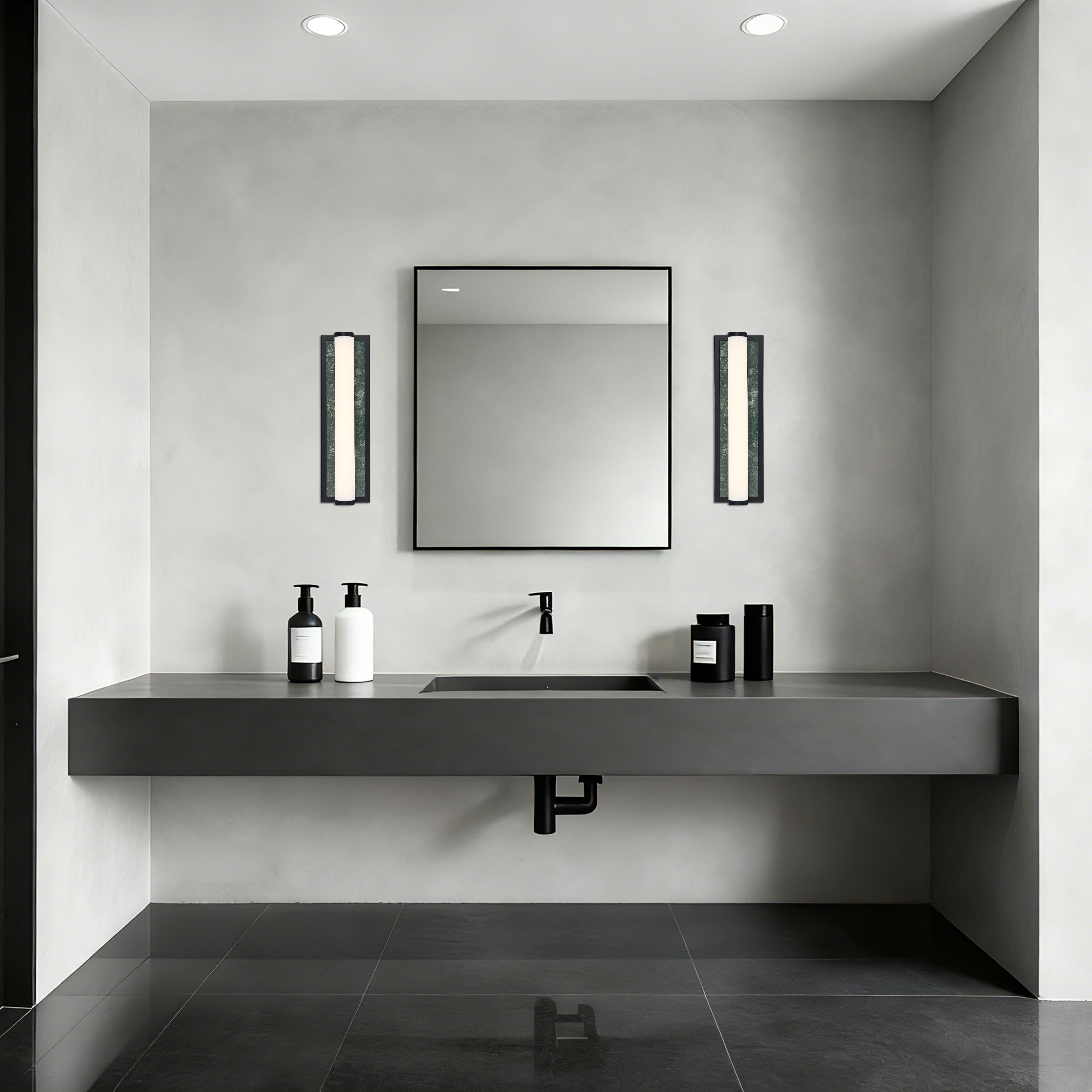 Stratum Integrated LED 18in Vanity in Matte Black with Persian Green Marble - - Golden Lighting