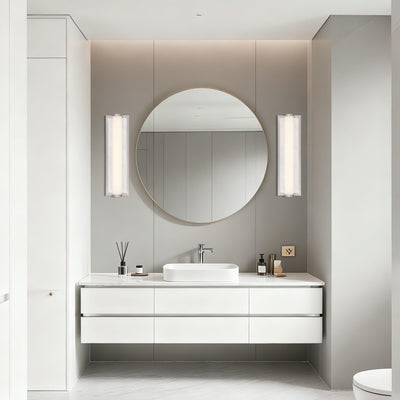 Stratum Integrated LED 18in Vanity in Brushed Nickel with Jazz White Marble - - Golden Lighting