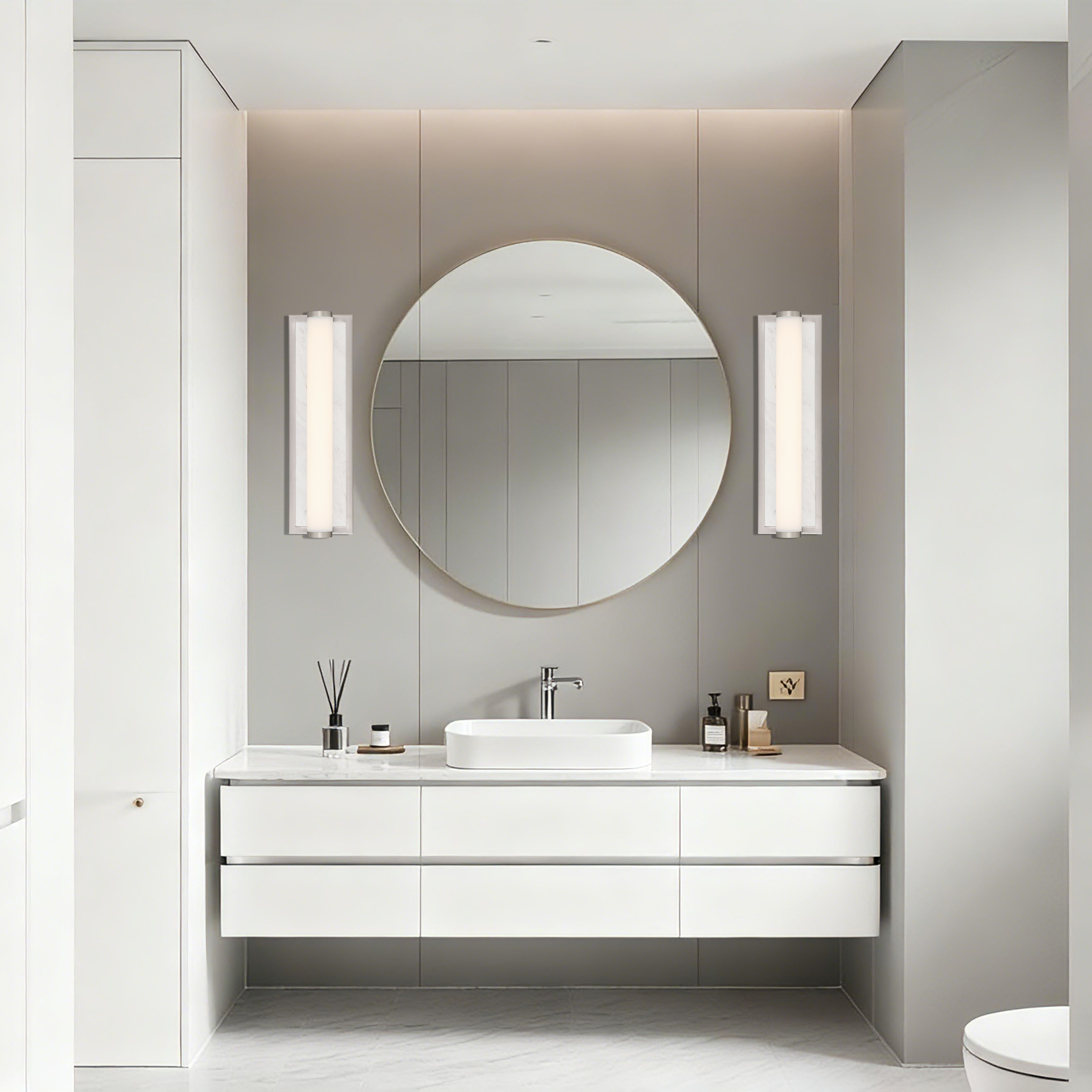 Stratum Integrated LED 18in Vanity in Brushed Nickel with Jazz White Marble - - Golden Lighting
