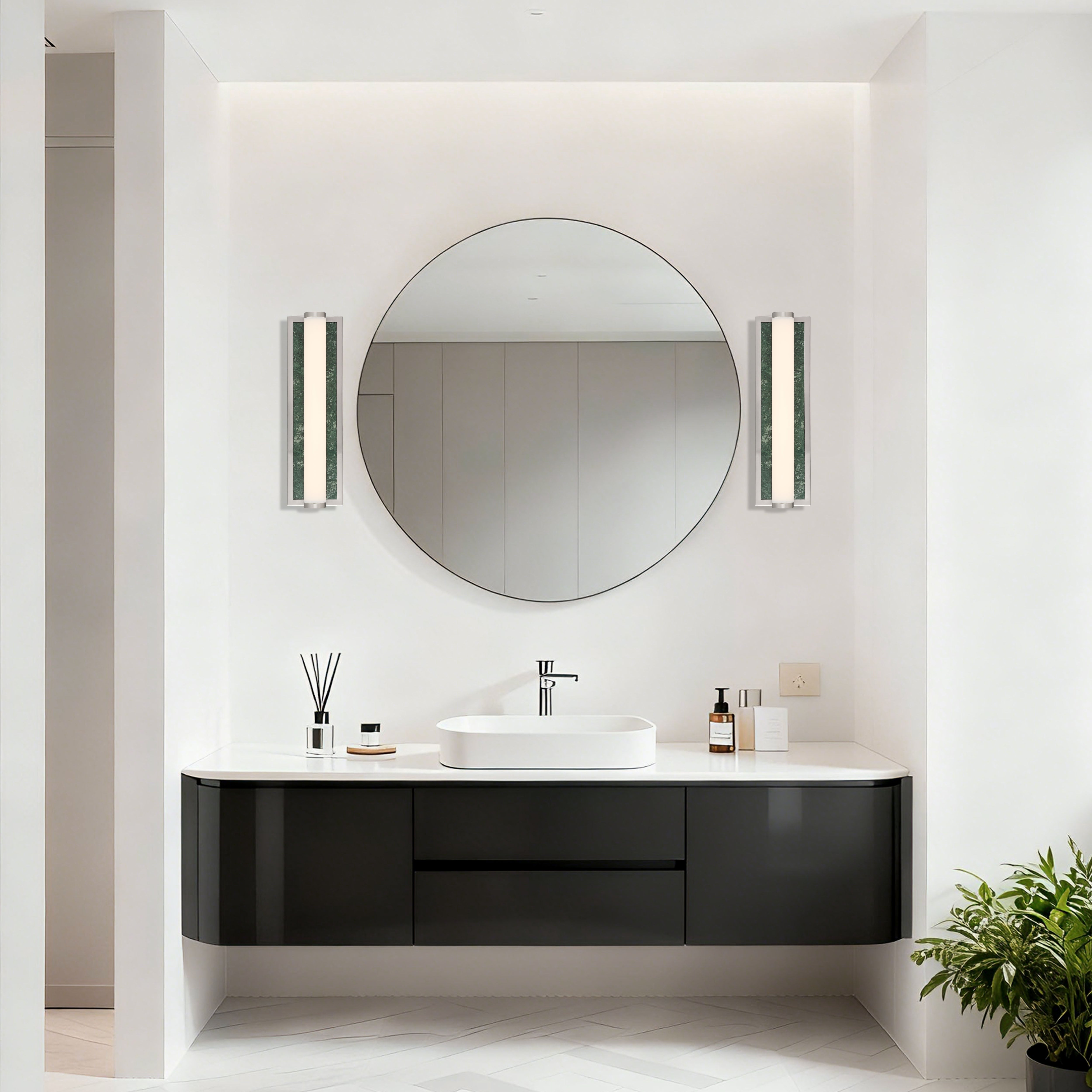 Stratum Integrated LED 18in Vanity in Brushed Nickel with Persian Green Marble - - Golden Lighting