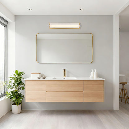 Stratum Integrated LED 24in Vanity in Brushed Champagne Brass with Jazz White Marble - - Golden Lighting
