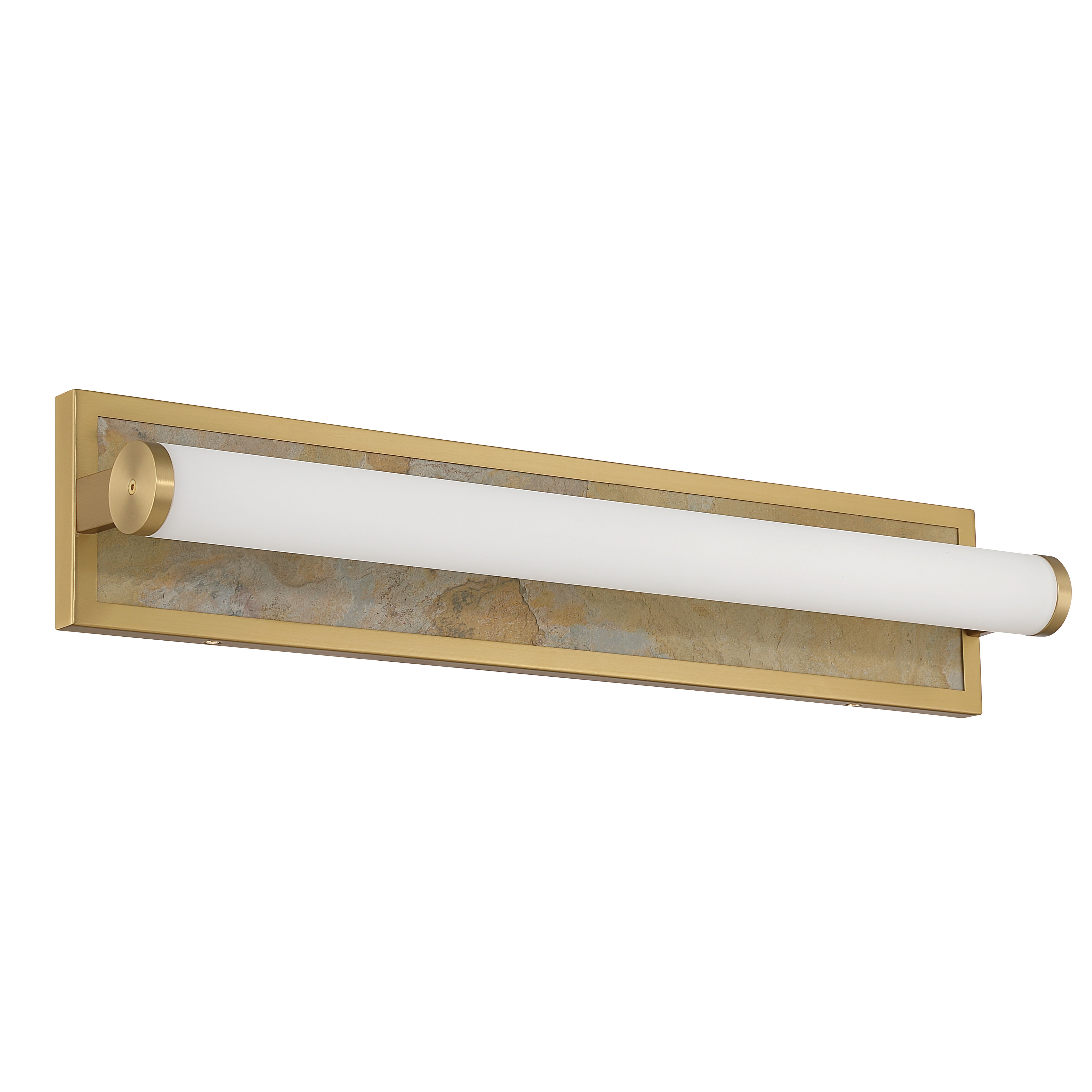 Stratum Integrated LED 24in Vanity in Brushed Champagne Brass with Moon Rock Slate - - Golden Lighting