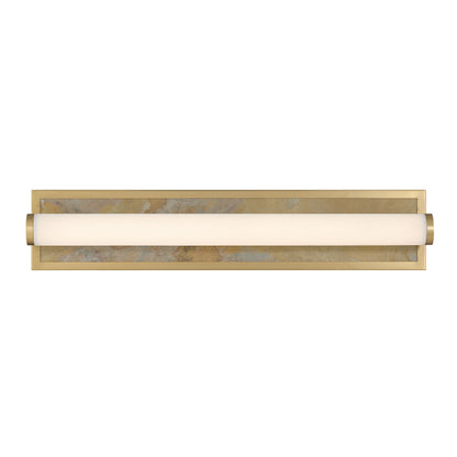 Stratum Integrated LED 24in Vanity in Brushed Champagne Brass with Moon Rock Slate - - Golden Lighting