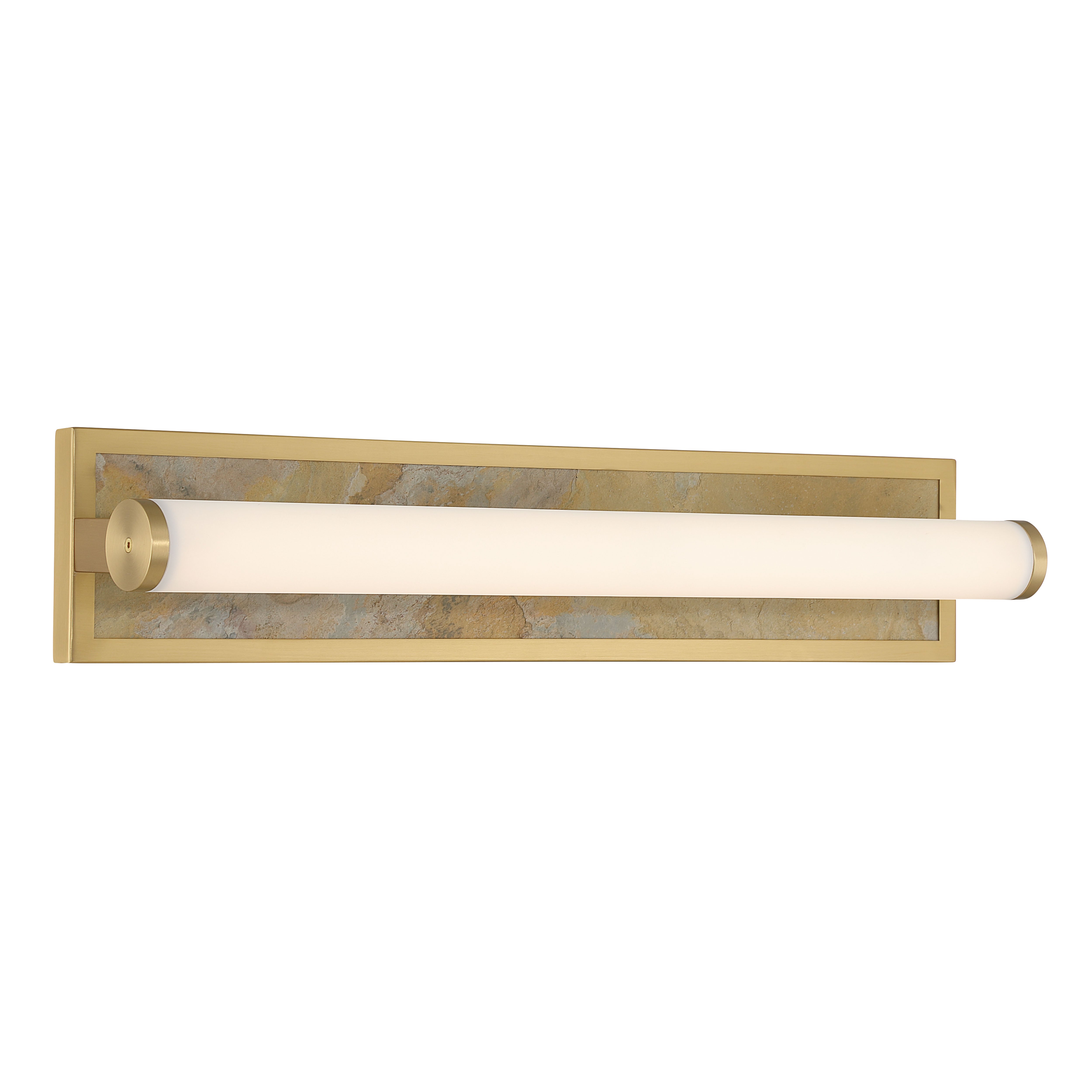 Stratum Integrated LED 24in Vanity in Brushed Champagne Brass with Moon Rock Slate - - Golden Lighting