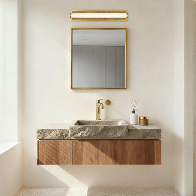 Stratum Integrated LED 24in Vanity in Brushed Champagne Brass with Moon Rock Slate - - Golden Lighting
