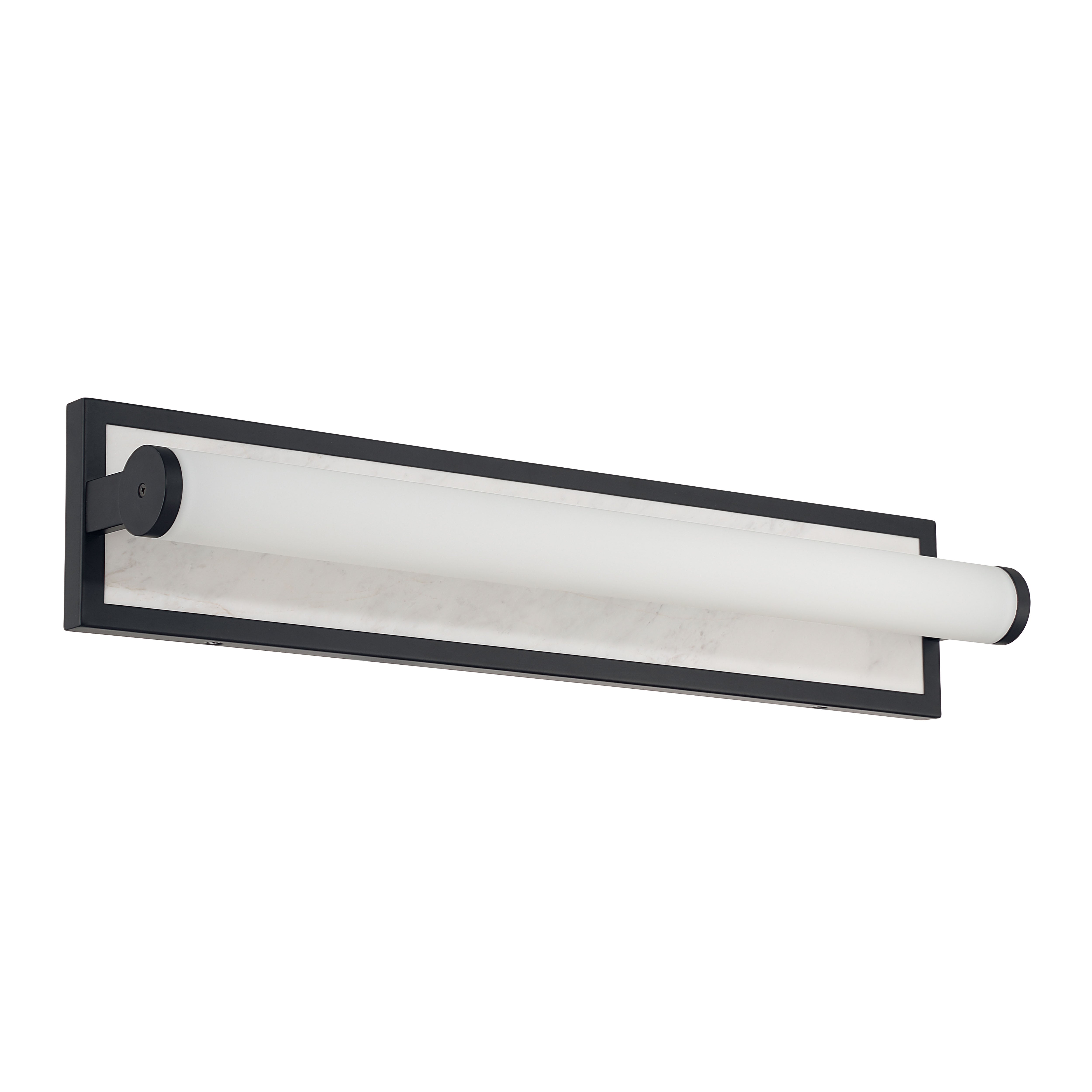 Stratum Integrated LED 24in Vanity in Matte Black with Jazz White Marble - - Golden Lighting