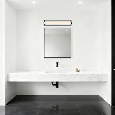 Stratum Integrated LED 24in Vanity in Matte Black with Jazz White Marble - - Golden Lighting